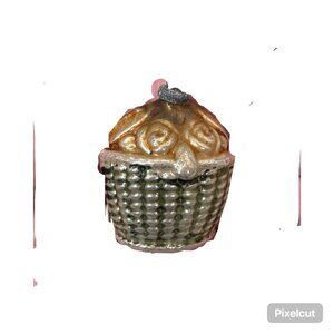 Vintage Silver Gold Basket Flowers Christmas Ornament Germany Mercury Glass 2"